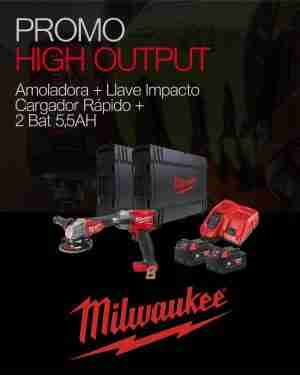 PROMO HIGH OUTPUT MILWAUKEE AMOLADORA+LLAVE IMPACTO+CARGADO RÁPIDO+ 2BAT 5,5AH